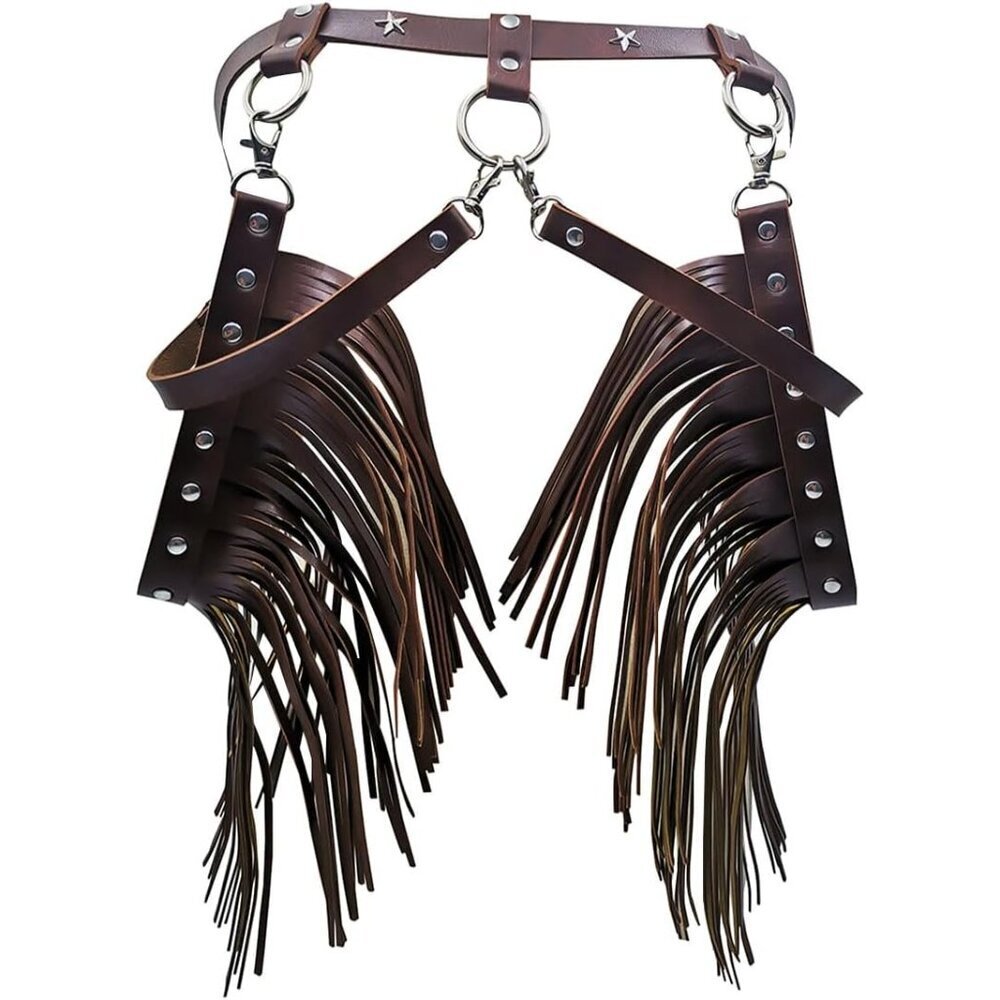Women Leather Garter Waist Belt Fringe Tassel Punk Gothic Festival Dance